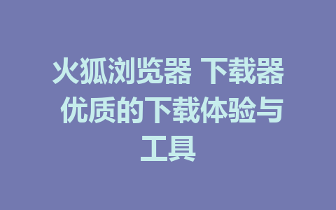 火狐浏览器 下载器 优质的下载体验与工具