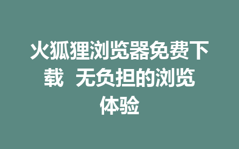 火狐狸浏览器免费下载  无负担的浏览体验